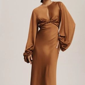 Significant Other Demi Backless Long-Sleeve Column Gown in Caramel